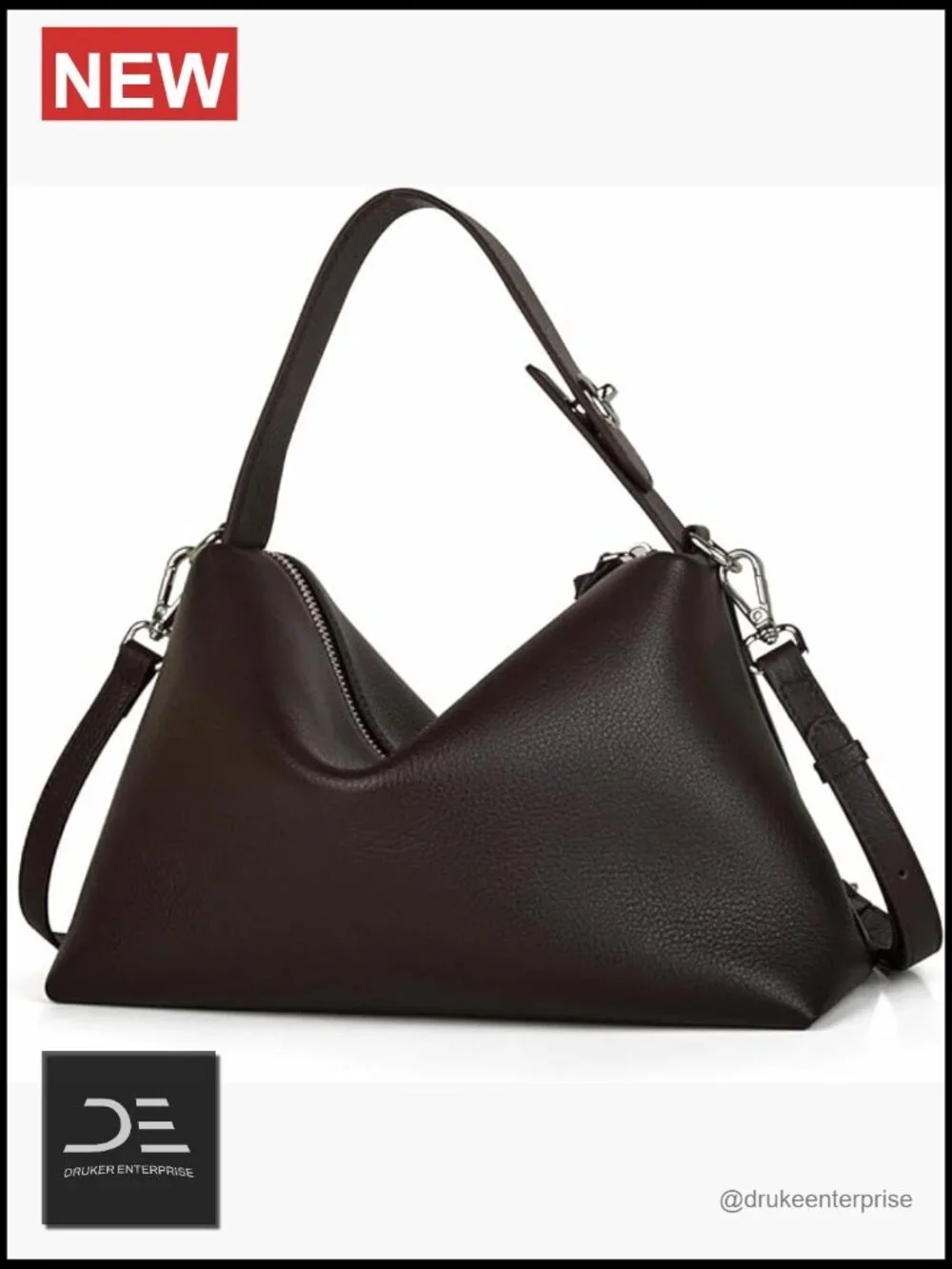 Premium Full-Grained Leather Crossbody Bag Slouchy Shoulder Tote Hobo